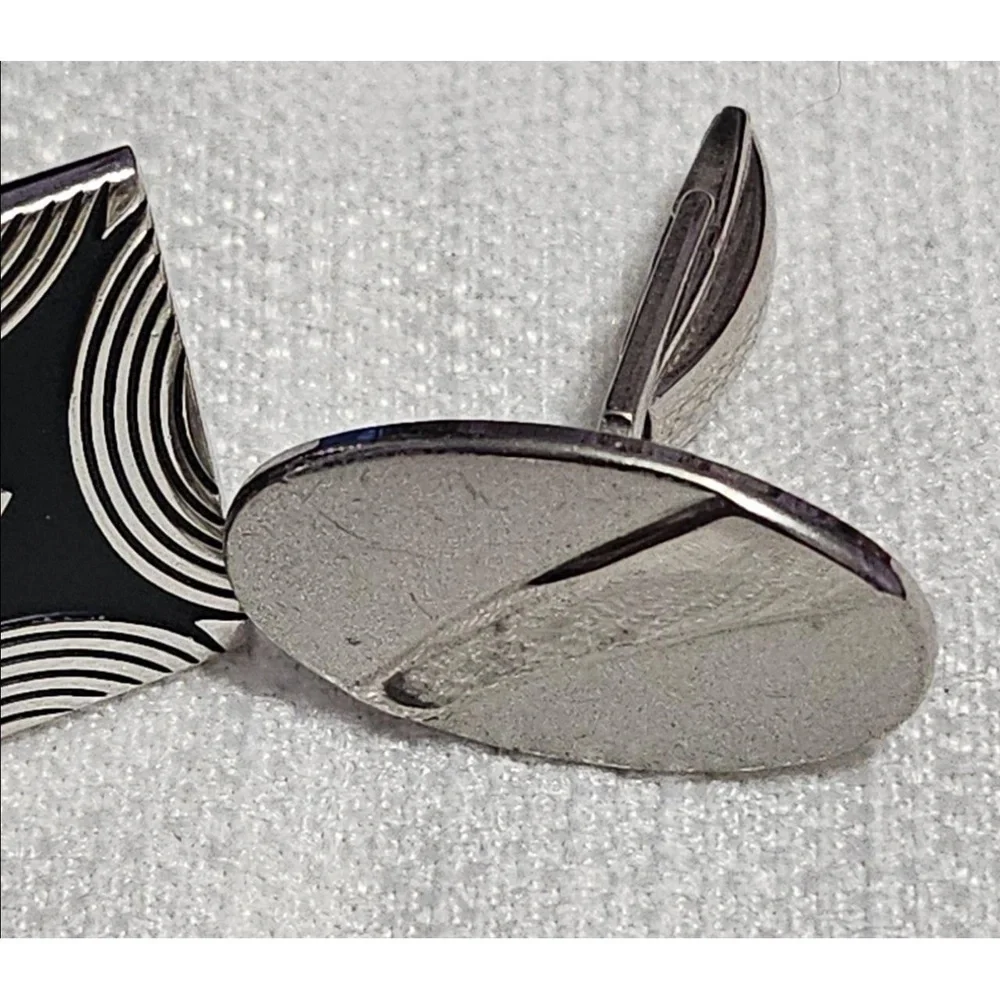 SWANK Art Deco‎ Geometric Square Cufflinks Silver Black Toggle Back Dapper Mens